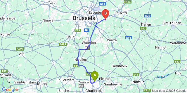 Map: Charleroi Airport Brussels South (CRL) to Vossem