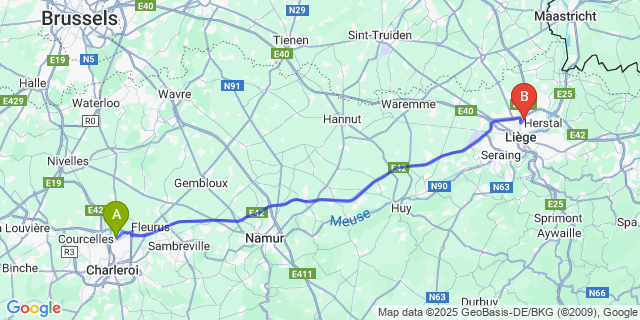 Map: Charleroi Airport Brussels South (CRL) to Vottem