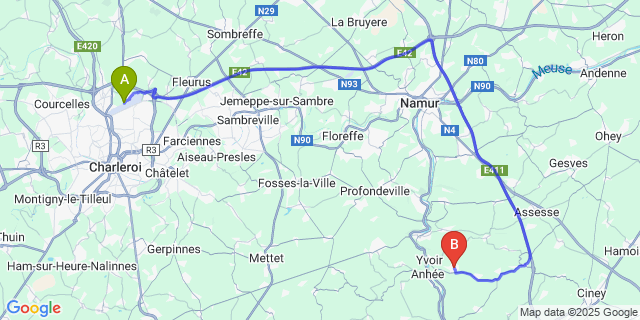 Map: Charleroi Airport Brussels South (CRL) to Vrehailles