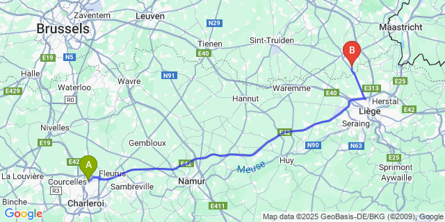 Map: Charleroi Airport Brussels South (CRL) to Vreren