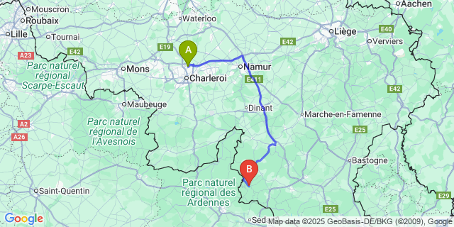 Map: Charleroi Airport Brussels South (CRL) to Vresse
