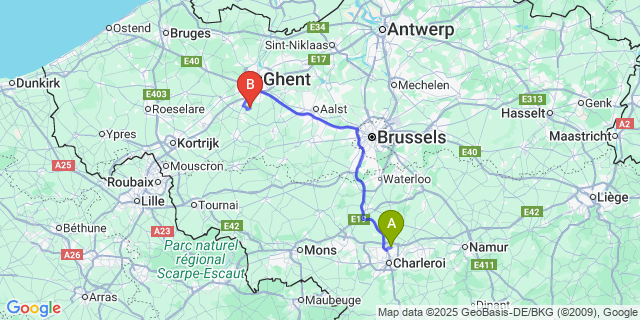 Map: Charleroi Airport Brussels South (CRL) to Vurste