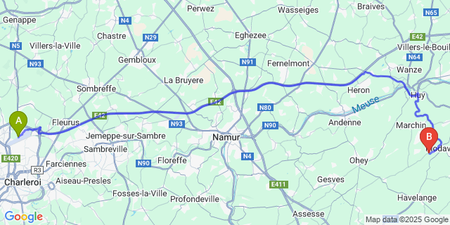 Map: Charleroi Airport Brussels South (CRL) to Vyle-Et-Tharoul