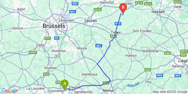 Map: Charleroi Airport Brussels South (CRL) to Waanrode
