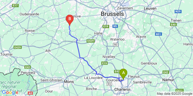Map: Charleroi Airport Brussels South (CRL) to Waarbeke