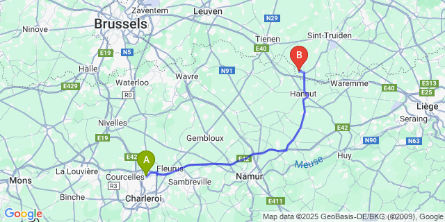 Map: Charleroi Airport Brussels South (CRL) to Waasmont