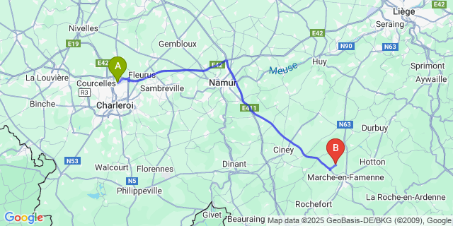 Map: Charleroi Airport Brussels South (CRL) to Waillet