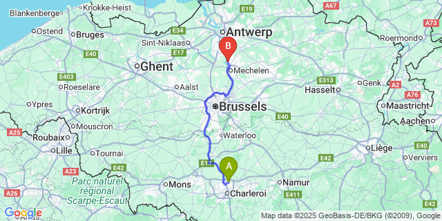 Map: Charleroi Airport Brussels South (CRL) to Walem