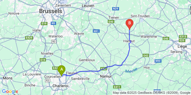 Map: Charleroi Airport Brussels South (CRL) to Walsbets