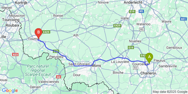 Map: Charleroi Airport Brussels South (CRL) to Warchin