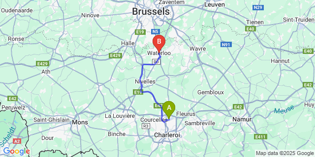 Map: Charleroi Airport Brussels South (CRL) to Waterloo