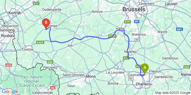 Map: Charleroi Airport Brussels South (CRL) to Wattripont