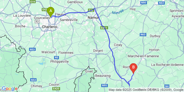 Map: Charleroi Airport Brussels South (CRL) to Wavreille