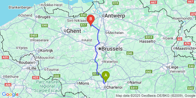 Map: Charleroi Airport Brussels South (CRL) to Weert (-Bij-Puurs)