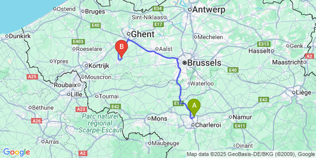 Map: Charleroi Airport Brussels South (CRL) to Welden