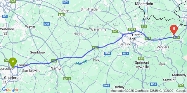Map: Charleroi Airport Brussels South (CRL) to Welkenraedt
