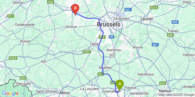 Map: Charleroi Airport Brussels South (CRL) to Welle