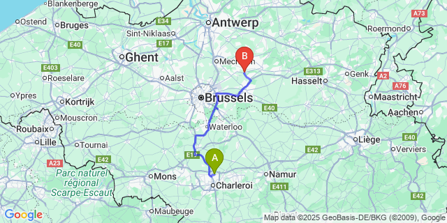 Map: Charleroi Airport Brussels South (CRL) to Werchter