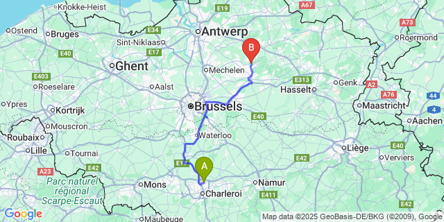 Map: Charleroi Airport Brussels South (CRL) to Westmeerbeek