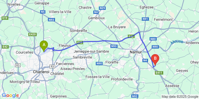 Map: Charleroi Airport Brussels South (CRL) to Wierde