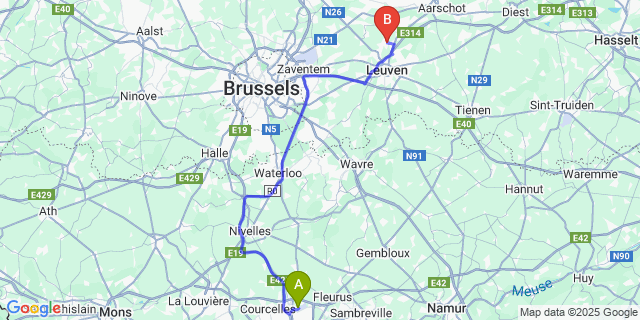 Map: Charleroi Airport Brussels South (CRL) to Wijgmaal