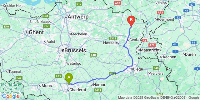 Map: Charleroi Airport Brussels South (CRL) to Wijshagen