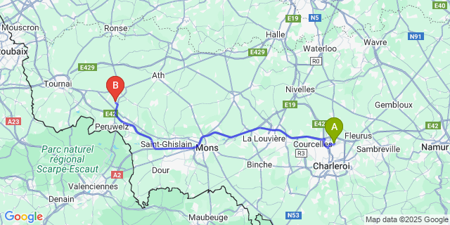 Map: Charleroi Airport Brussels South (CRL) to Willaupuis