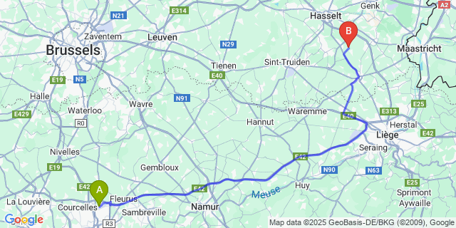 Map: Charleroi Airport Brussels South (CRL) to Wintershoven