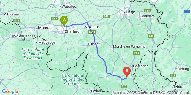Map: Charleroi Airport Brussels South (CRL) to Witry