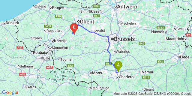 Map: Charleroi Airport Brussels South (CRL) to Zingem