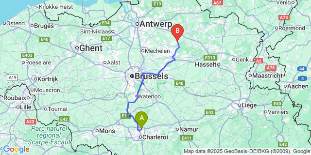 Map: Charleroi Airport Brussels South (CRL) to Zoerle-Parwijs