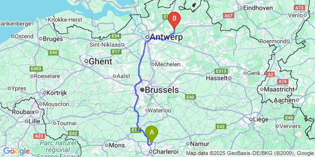 Map: Charleroi Airport Brussels South (CRL) to Zoersel