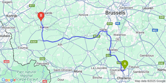 Map: Charleroi Airport Brussels South (CRL) to Zulzeke