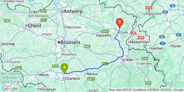 Map: Charleroi Airport Brussels South (CRL) to Zwartberg