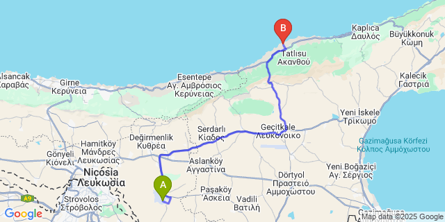 Map: Ercan Airport (ECN) to Sea Terra Complex